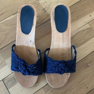 Wooden heeled and crocheted shoes